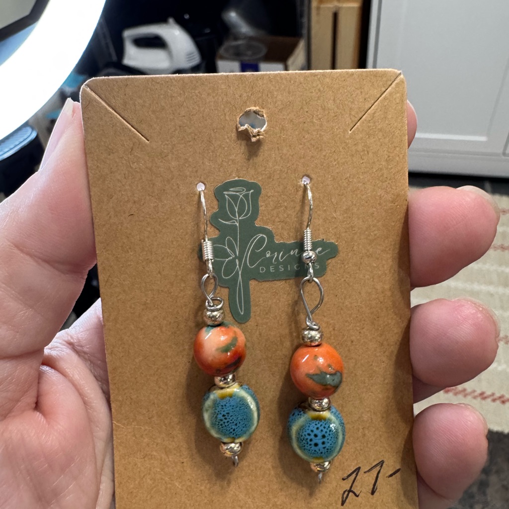 Bohemian Orange And Blue Stone Earrings
